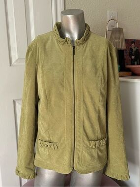 R.Q.T Olive Green Corduroy Ruffle Trim Jacket